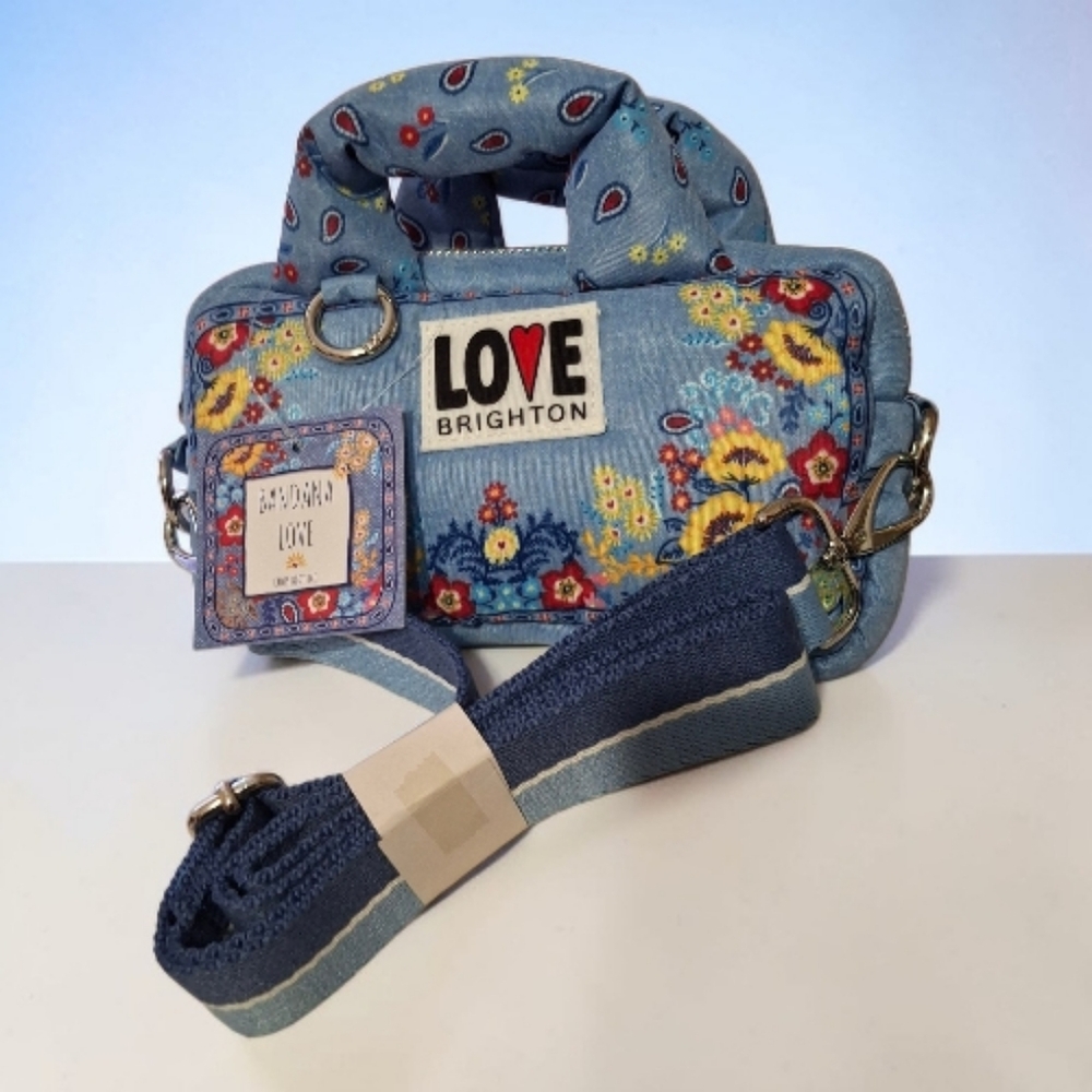 Brighton BANDANA LOVE Light Blue Floral Mini Crossbody Bag NWT